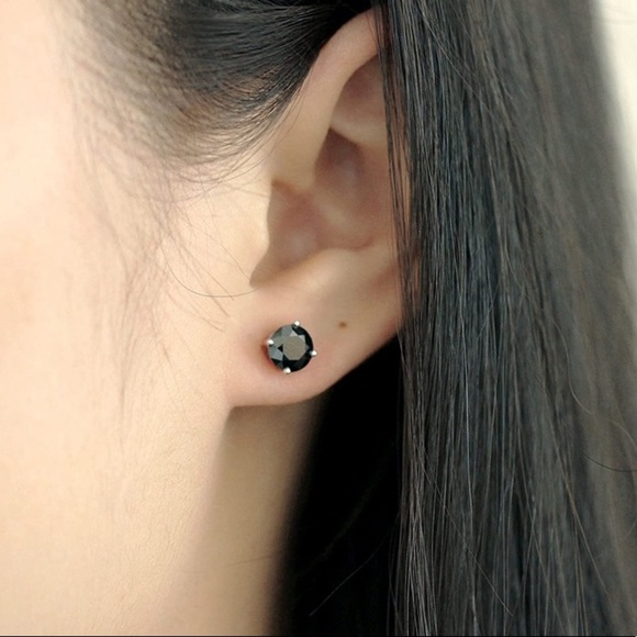 10k Black Diamond 1 Carat Earrings - Picture 7 of 7